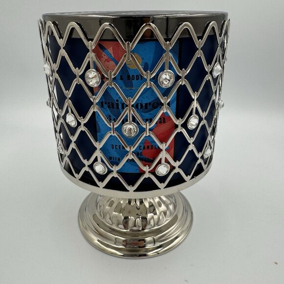 Bath & Body Works SILVER WIRED GEMS PEDESTAL 3-Wick Candle Rainforest Gardenia - Picture 1 of 5